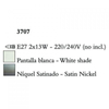 Kép 3/3 - Mantra LUA 3707 falikar szatinált nikkel fém 2xE27 max. 13W E27