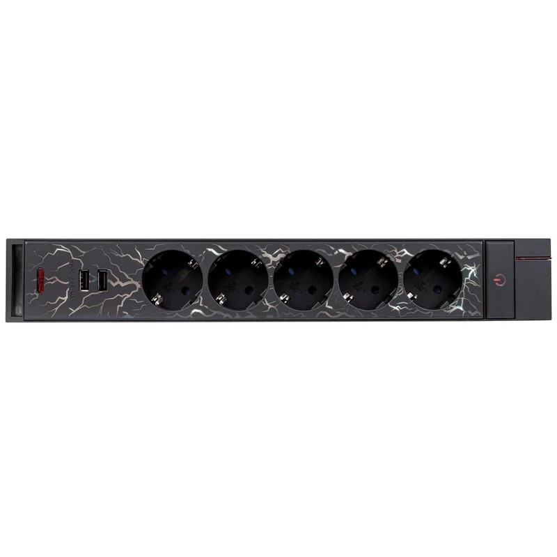 Asztali elosztó "GAMER" 5-ös, 3x1.5, 1.4m 2xUSB fekete, színes háttérvilágítással