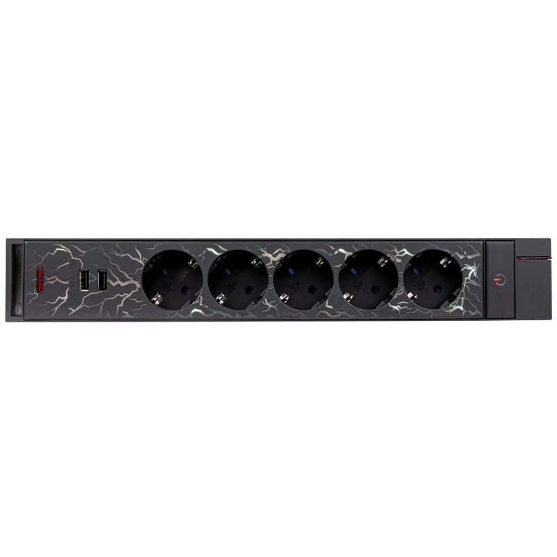 Asztali elosztó "GAMER" 5-ös, 3x1.5, 1.4m 2xUSB fekete, színes háttérvilágítással