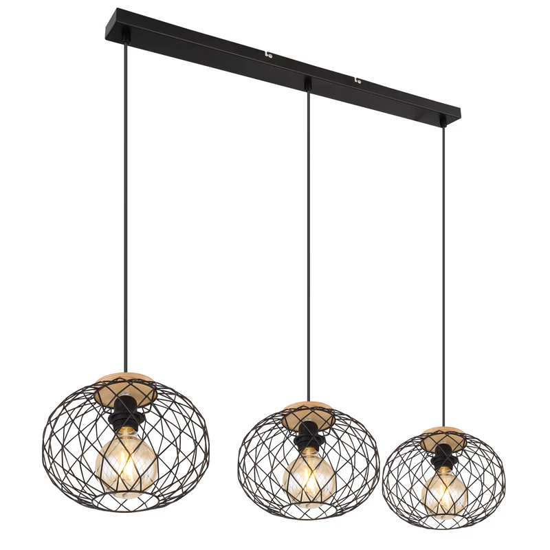 Globo LACKY 54039-3H függeszték matt fekete fém E27 IP20