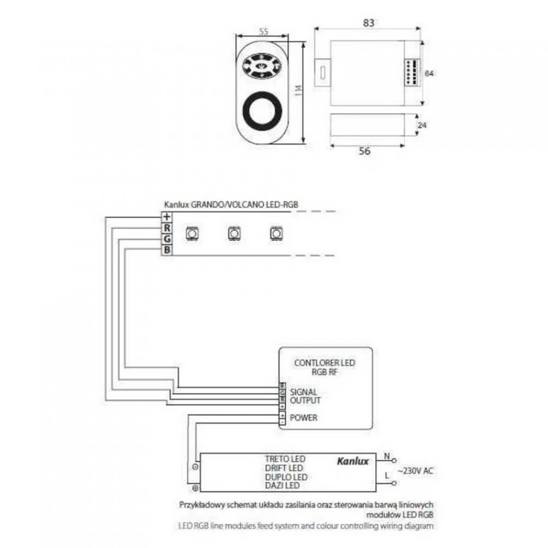 Kanlux CONTROLLER LED RGB-RF 22140 távirányító fehér IP20