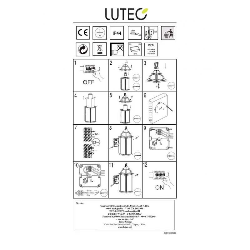 Lutec HOM 5241101012 kültéri fali led lámpa matt fekete alumínium Lextar 3030 LED 400 lm 3000 K IP44 A+