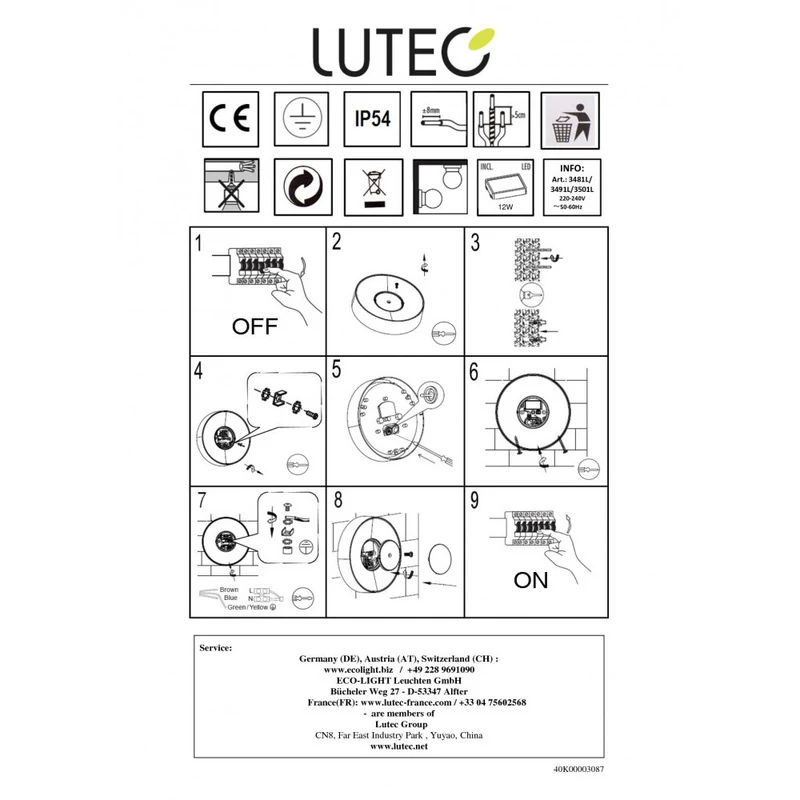 Lutec UBLO 6348101112 kültéri fali lámpa ezüst alumínium Lextar 2835 LED 950 lm 3000 K IP54 A+