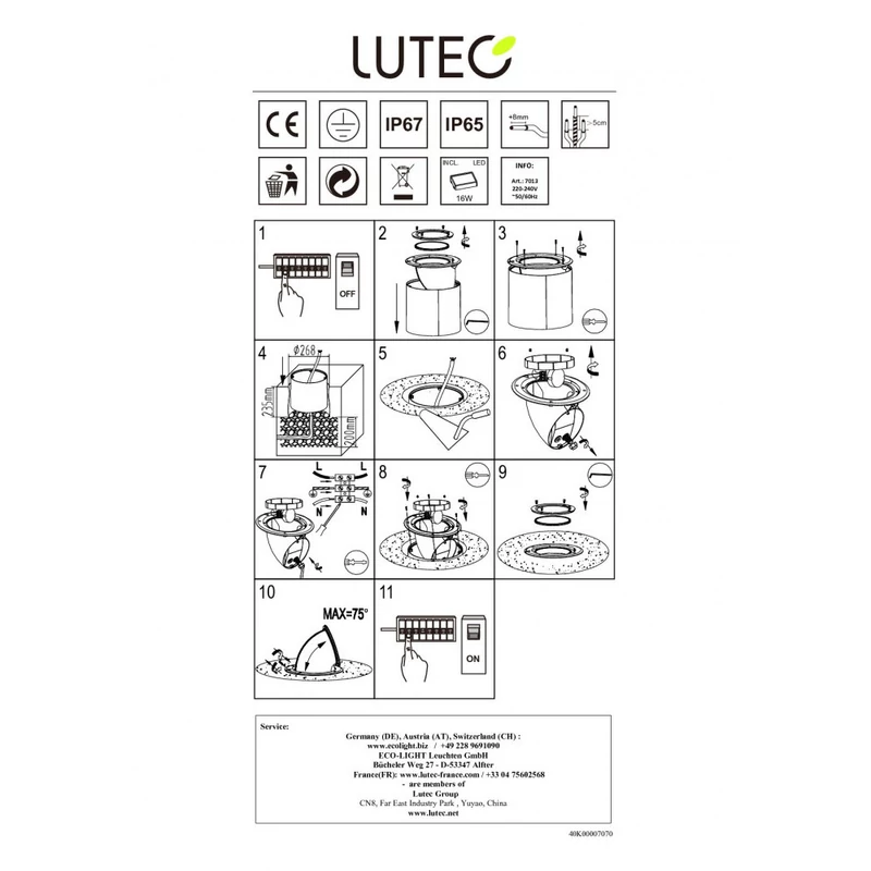Lutec ARCTIC 7701301012 talajba süllyeszthető lámpa matt fekete alumínium Seoul 3030 LED 650 lm 4000 K IP67 A+