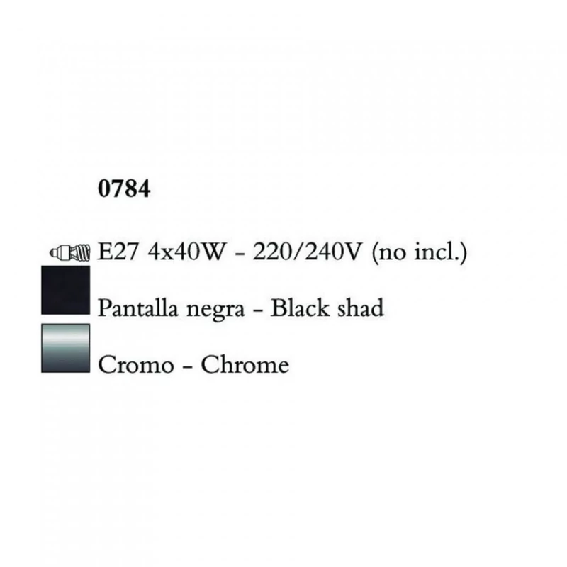 Mantra AKIRA CHROME BLACK SHADE 0784 egyágú függeszték króm fém 4*E27 max20W E27 IP20