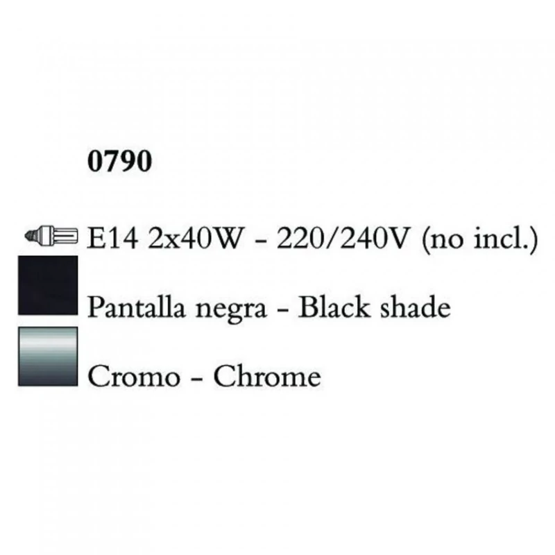 Mantra AKIRA CHROME BLACK SHADE 0790 asztali lámpa króm fém 2*E14 max20W E14 IP20