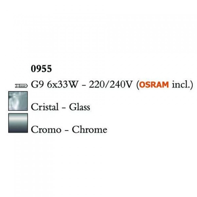 Mantra CUADRAX CHROME GLASS 0955 többágú függeszték króm fém 6*G9 max5W G9 6 db IP20