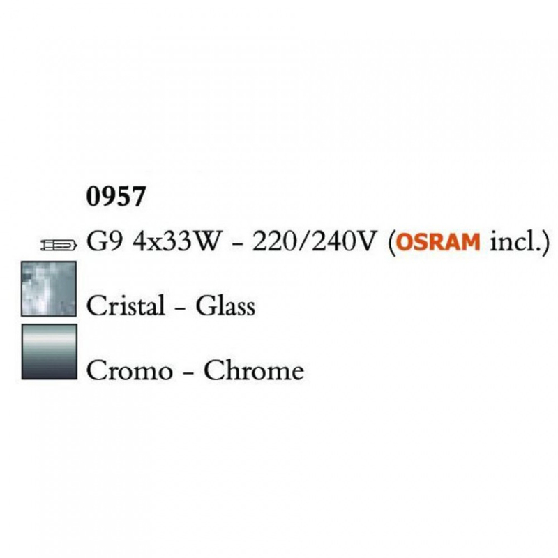 Mantra CUADRAX CHROME GLASS 0957 mennyezeti lámpa króm fém 4*G9 max5W G9 4 db IP20