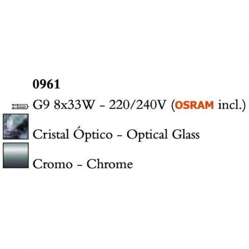 Mantra CUADRAX CHROME OPTICAL GLASS 0961 mennyezeti lámpa króm fém 8*G9 max5W G9 8 db IP20