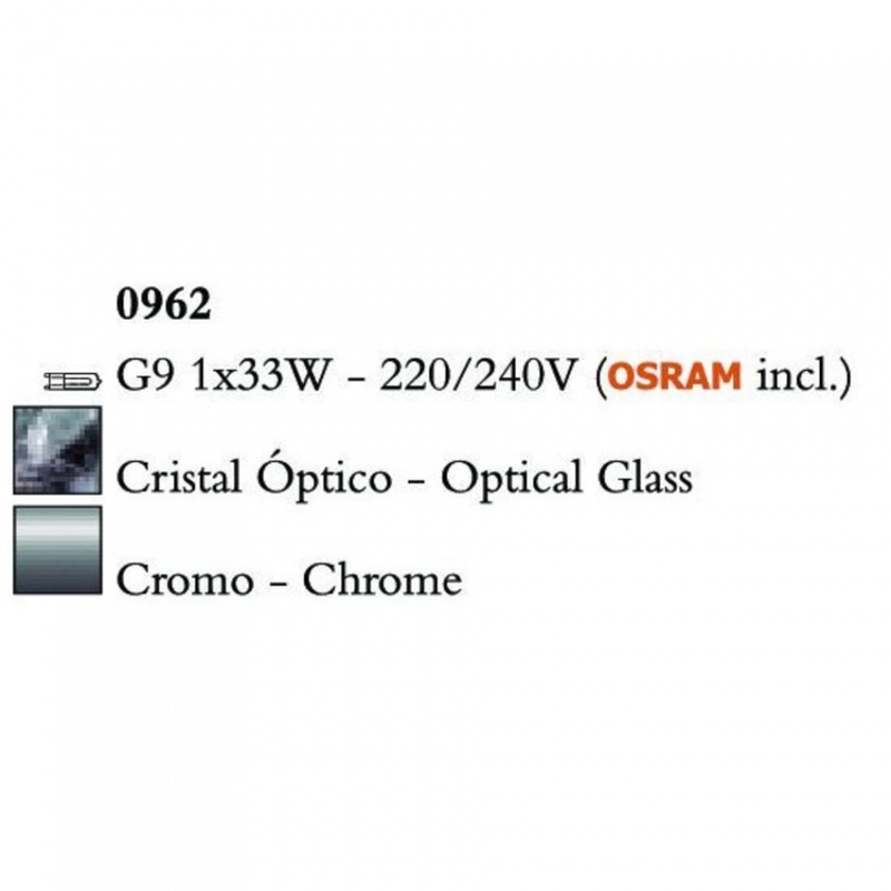 Mantra CUADRAX CHROME OPTICAL GLASS 0962 falikar króm fém 1*G9 max5W G9 1 db IP20