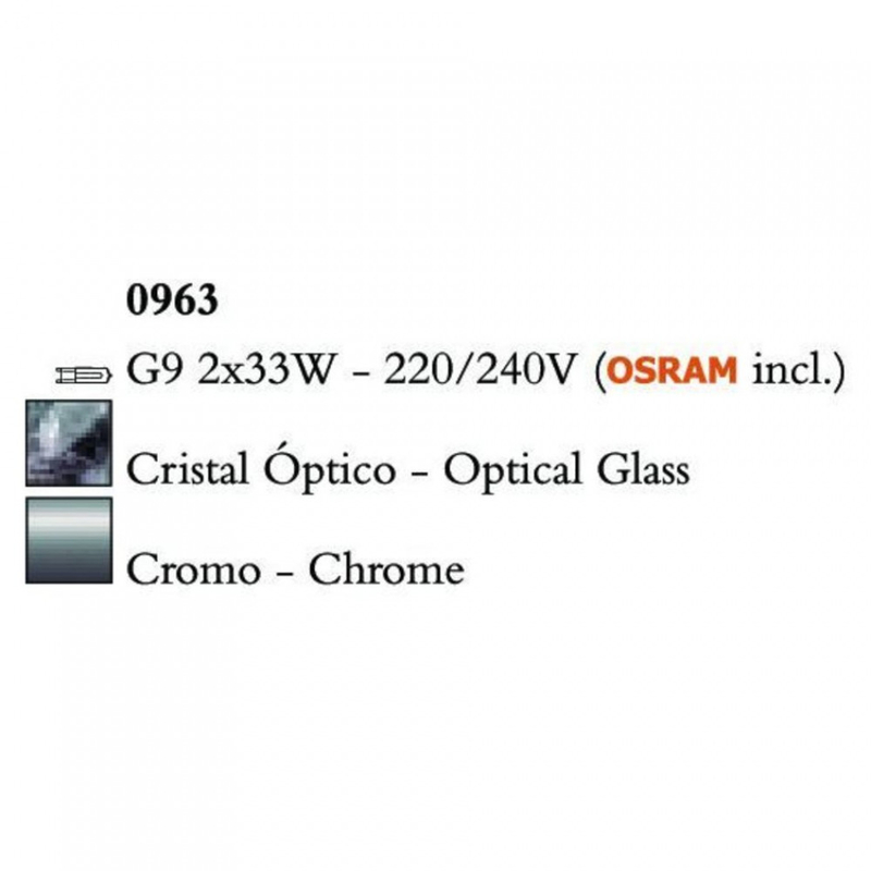 Mantra CUADRAX CHROME OPTICAL GLASS 0963 falikar króm fém 2*G9 max5W G9 IP20