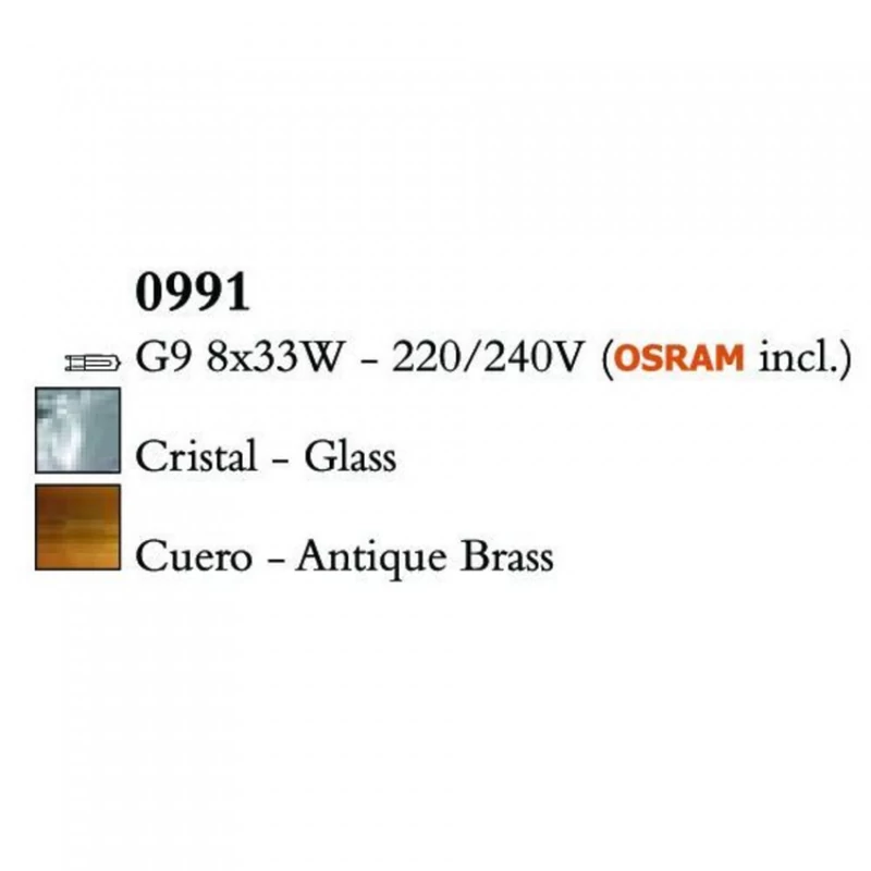 Mantra CUADRAX ANTIQUE BRASS GLASS 0991 mennyezeti lámpa antik réz fém 8*G9 max5W G9 IP20
