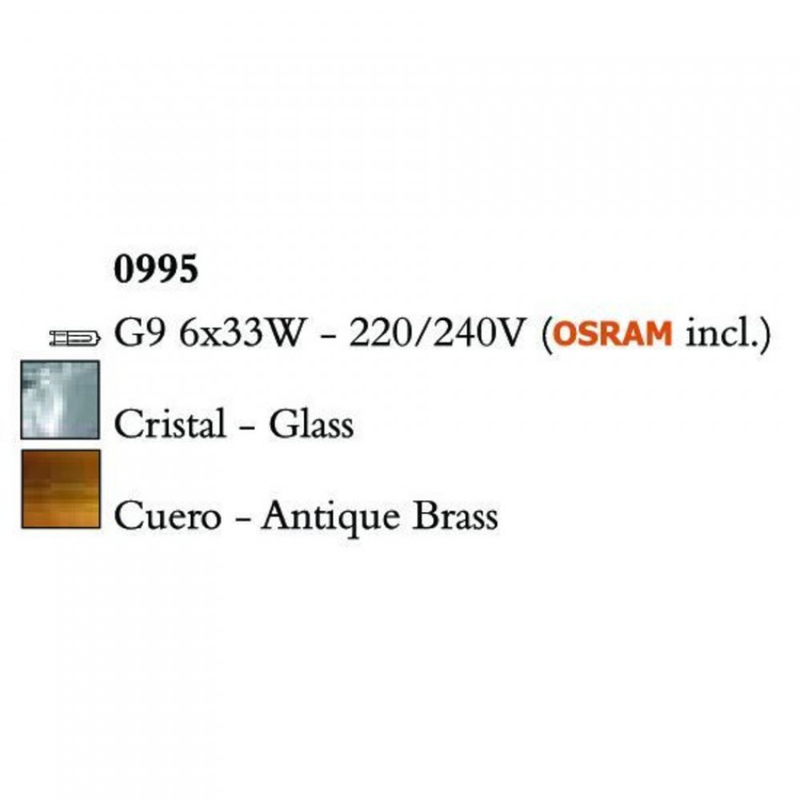 Mantra CUADRAX ANTIQUE BRASS GLASS 0995 többágú függeszték antik réz fém 6*G9 max5W G9 6 db IP20