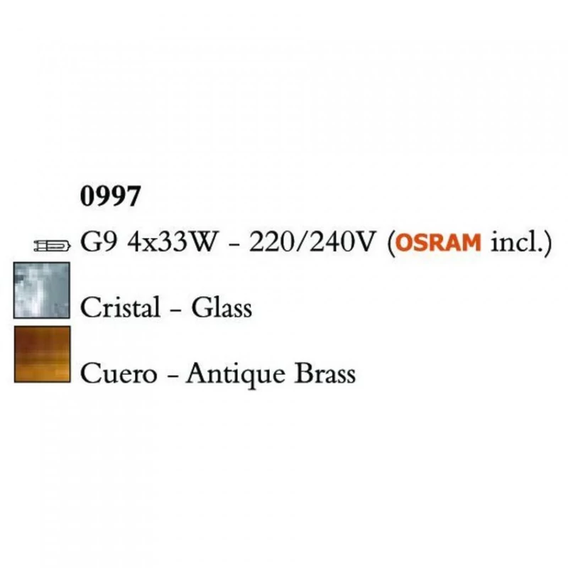 Mantra CUADRAX ANTIQUE BRASS GLASS 0997 mennyezeti lámpa antik réz fém 4*G9 max5W G9 IP20