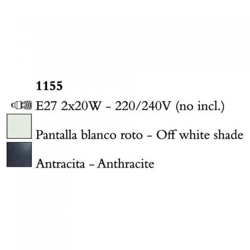 Mantra EVE 1155 falikar antracit fém 2xE27 max. 20 W E27 IP20