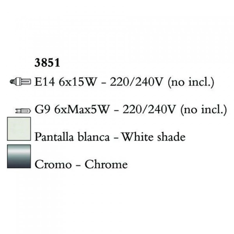 Mantra TIFFANY 3851 csillárok nappaliba króm fém 6xE14 max. 15W;6xG9 max. 33W E14