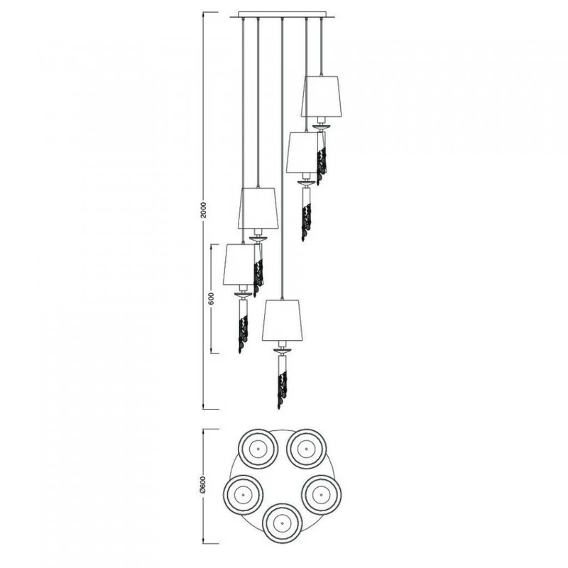 Mantra TIFFANY 3857 többágú függeszték króm fém 5xE27 max. 20W;5xG9 max. 33W E27