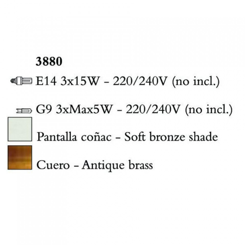 Mantra TIFFANY 3880 egyágú függeszték antik bronz fém 3xE14 max. 15W;3xG9 max. 33W E14