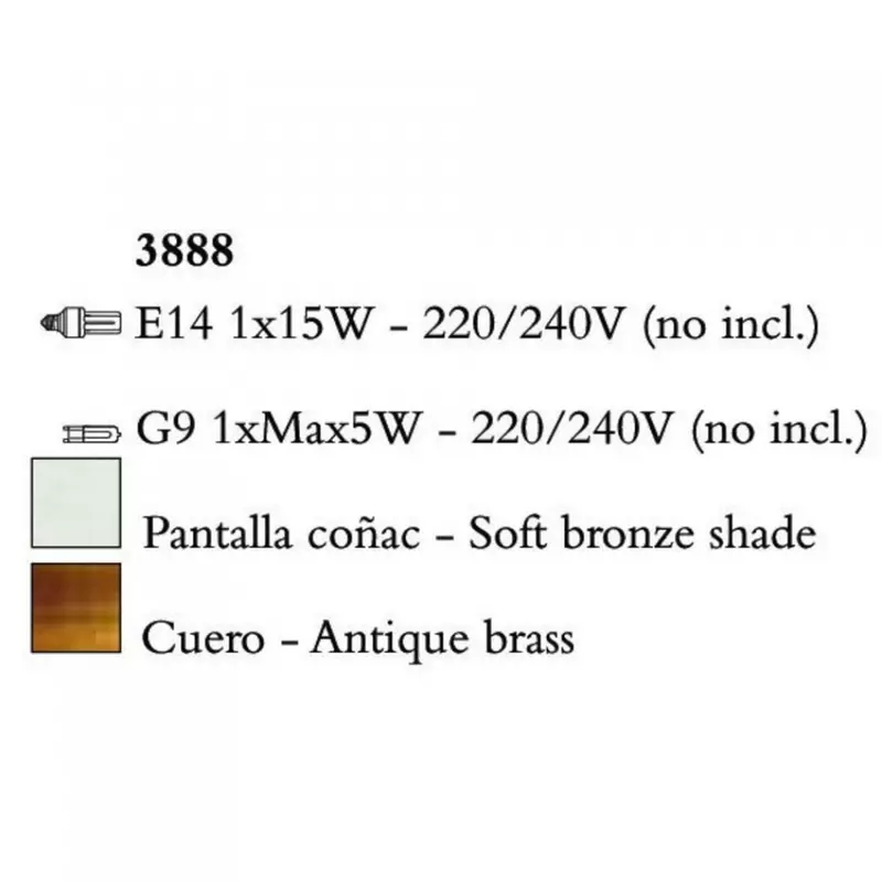 Mantra TIFFANY 3888 asztali lámpa antik bronz fém 1xE14 max. 50W;1xG9 max. 33W E14