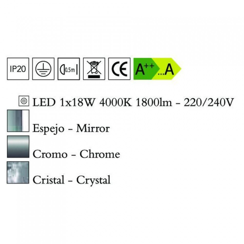 Mantra CRYSTAL LED 4582 mennyezeti kristálylámpa króm fém 1xLED max. 21W LED 2100 lm 2700 K IP20 A++