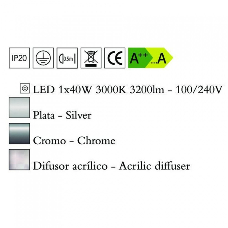 Mantra NUR 4980 mennyezeti lámpa króm fém 1xLED max. 40W LED 3200 lm 3000 K IP20