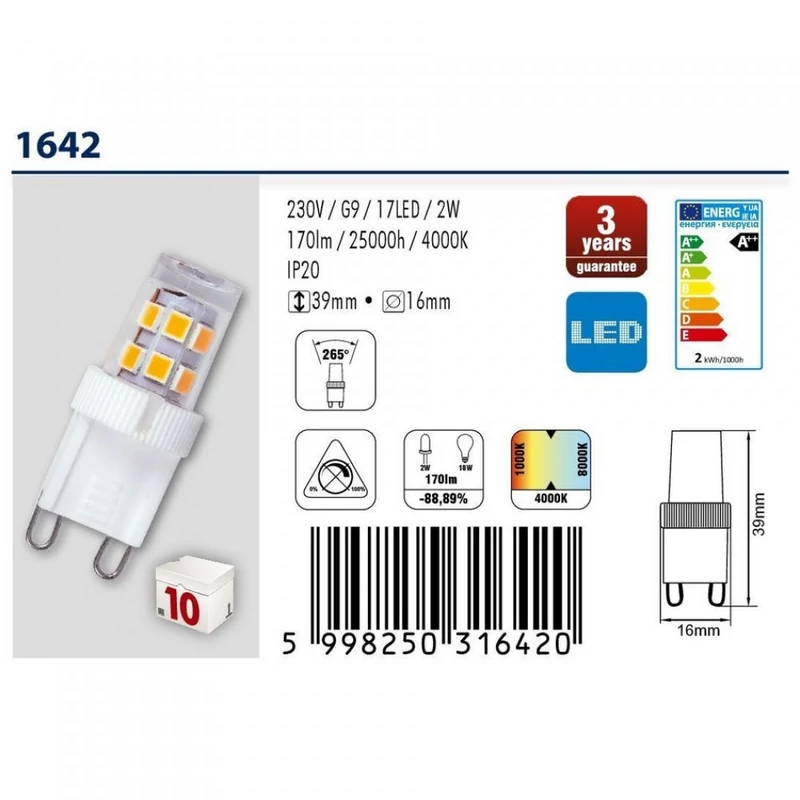 Rábalux SMD-LED 1642 led izzó g9 G9 2.5 W 230 lm F