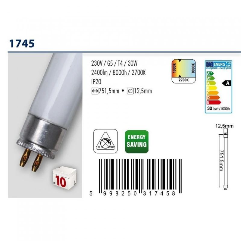 Rábalux Fluorescent 1745 fénycső t4 G5 2400 lm G