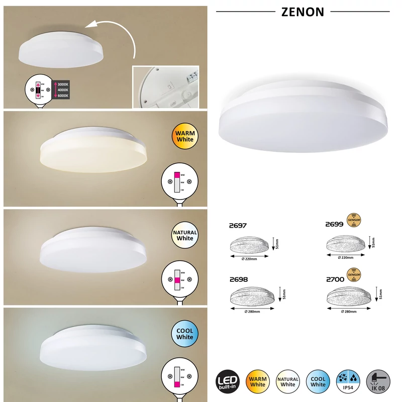 Rábalux Zenon 2697 ufó lámpa fehér műanyag LED 18 1800 lm 3000-4000-6000 K IP54 F