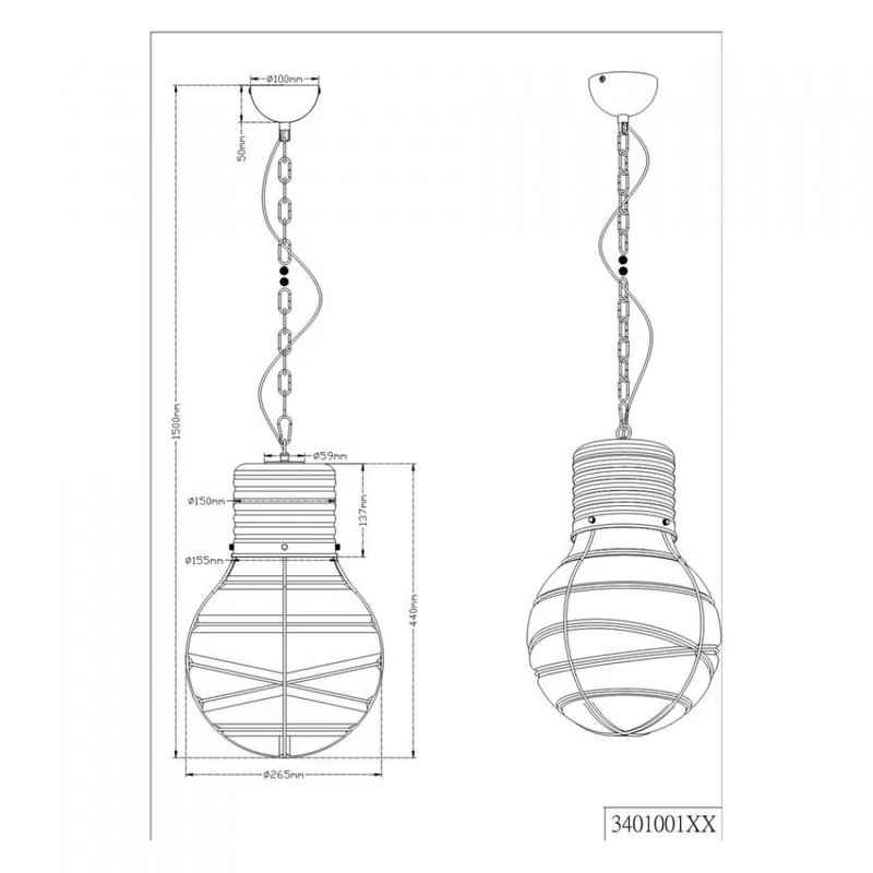 Trio EDDA 340100127 egyágú függeszték antik fehér fém excl. 1 x E27, max. 60W E27 1 db IP20