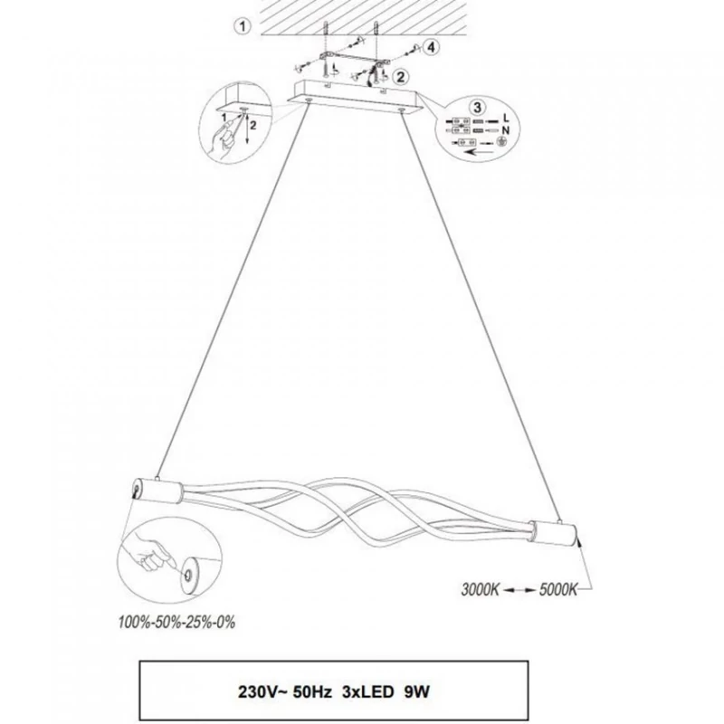 Trio LOOP 379890307 többágú függeszték matt nikkel fém incl. 3 x SMD, 9W, 3000 + 5000K, 850Lm 850 lm 3000 K IP20 A+