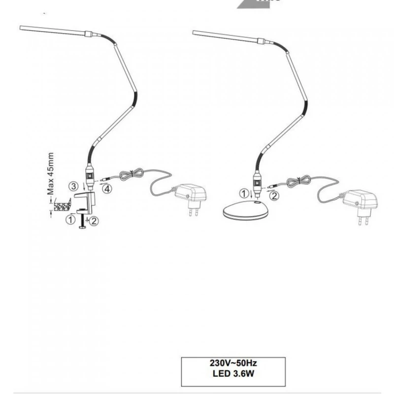 Trio VARIO 522520102 csiptetős asztali lámpa fekete fém incl. 1 x SMD, 3,6W, 3000K, 200Lm 200 lm 3000 K IP20 A