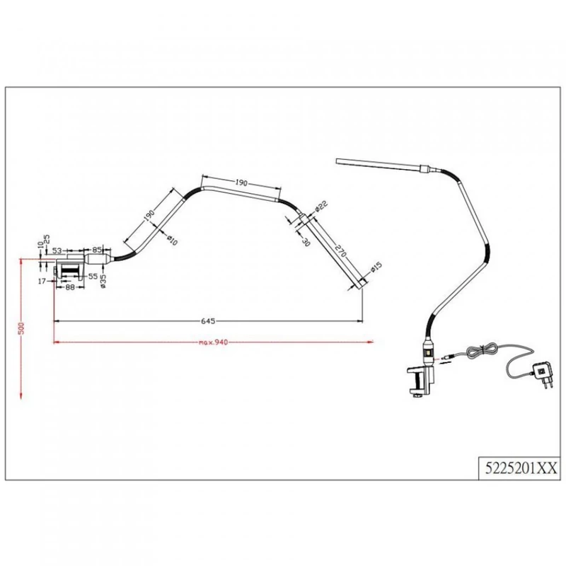 Trio VARIO 522520102 csiptetős asztali lámpa fekete fém incl. 1 x SMD, 3,6W, 3000K, 200Lm 200 lm 3000 K IP20 A
