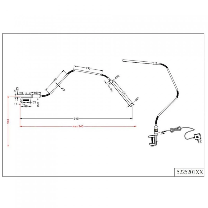 Trio VARIO 522520187 csiptetős asztali lámpa titán fém incl. 1 x SMD, 3,6W, 3000K, 200Lm 200 lm 3000 K IP20 A