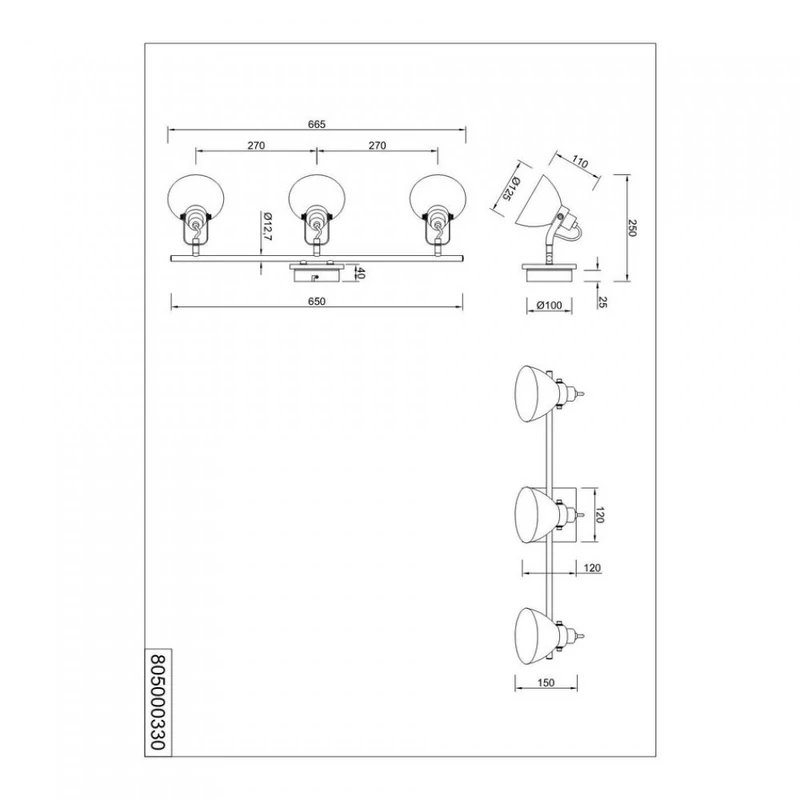 Trio TIMBER 805000330 mennyezeti lámpa fa fém excl. 3 x E14, max. 28W E14 3 db IP20