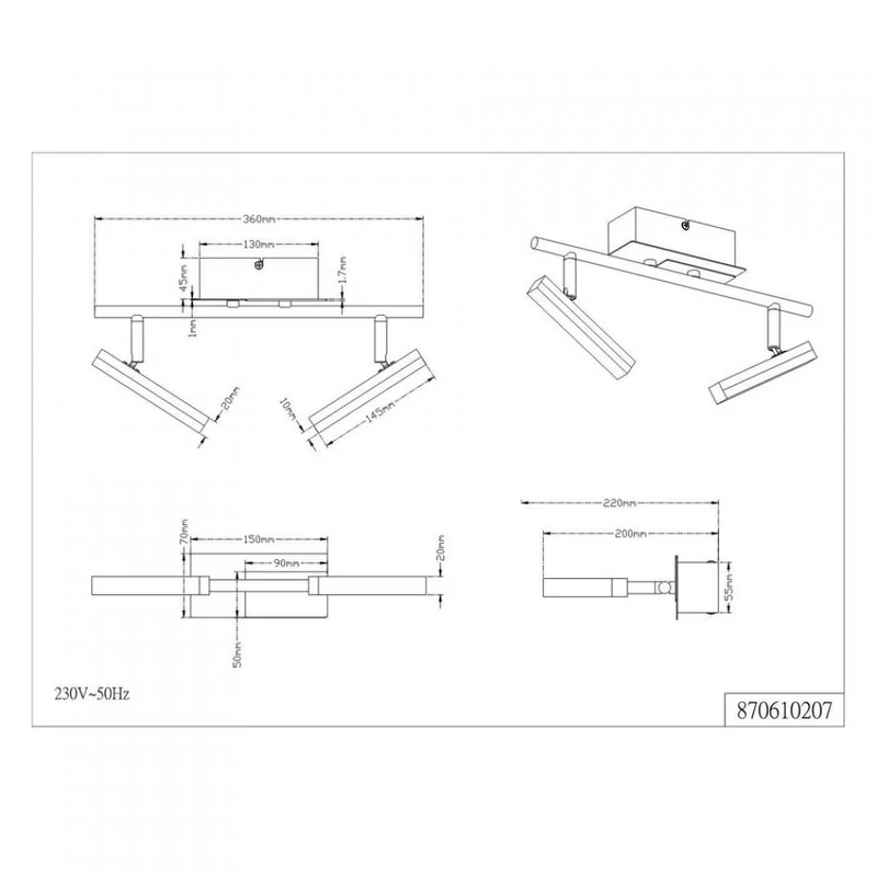 Trio OPIUM 870610207 mennyezeti lámpa matt nikkel fém incl. 2 x SMD, 4,5W, 3000K, 430Lm 2 db 430 lm 3000 K IP20 A+