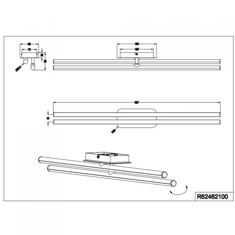 Trio CHAUSSEE R62462100 mennyezeti lámpa matt nikkel fém incl. 2 x SMD, 8W, 4000K, 800Lm 800 lm 4000 K IP20 A+
